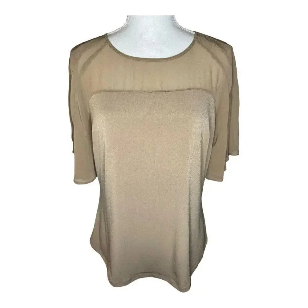 New York & Company 7th Avenue Women’s Medium Flutter Sleeve Blouse In Camel